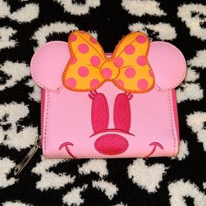 Loungefly Disney Minnie Mouse Ghost Wallet Pink With Polka Dot Bow Zip Around